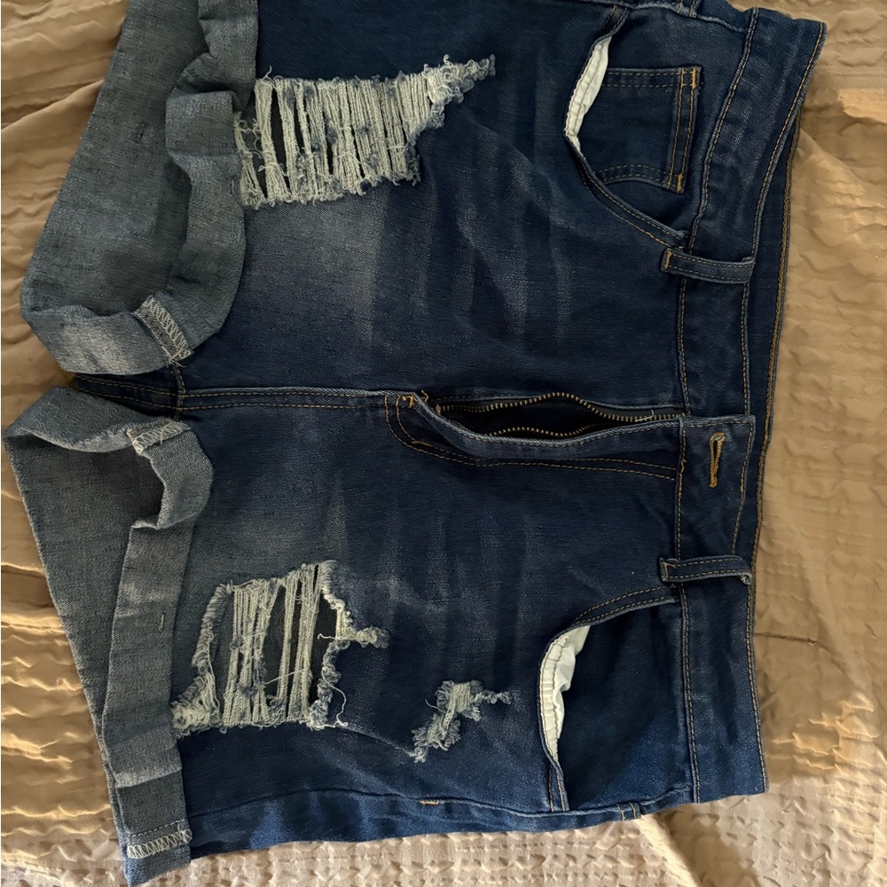 SHEIN Blue Distressed Jean Shorts